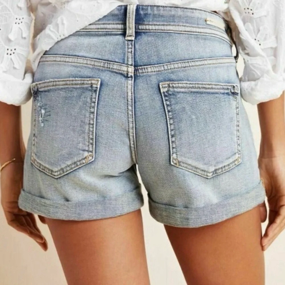 Anthropologie Pilcro Women's Distressed Patchwork Slim Boyfriend‎ Denim Shorts - Picture 3 of 12